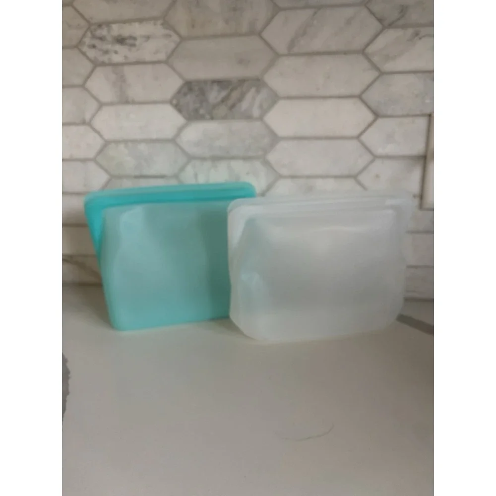 Stasher Silicone Bags Lot of 2 Stand Up Mid Size Clear & Blue Reusable Premium